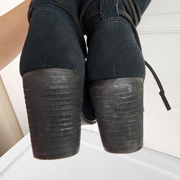 Toms Ankle Boots Mila Bootie Black Suede Leather Heel Slip On Ankle Strap Sz 8 - Picture 11 of 11